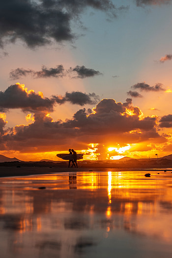 Nature, Sunset, Serfing, Silhouettes, Ocean, Surfers HD phone wallpaper
