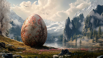 Fantasy Egg: A Stunning Ultra, fantasy, fantasy egg, egg, landscape, mountain, fantasy landscape HD wallpaper