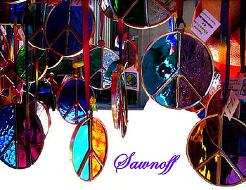 Symbols for Sawnoff, artwork, abstract, peace symbols, ban-the-bomb, peace, colourful HD wallpaper