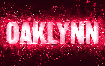 Happy Birtay Oaklynn, , pink neon lights, Oaklynn name, creative, Oaklynn Happy Birtay, Oaklynn Birtay, popular american female names, with Oaklynn name, Oaklynn HD wallpaper