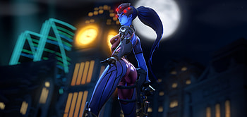 Widowmaker, blue skin, beautiful, sniper, art HD wallpaper
