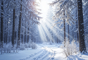 Snowy Forest Landscape Bathed in Radiant Winter Light HD wallpaper