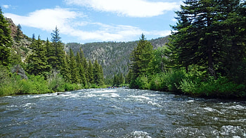 Arkansas River, Colorado, holls, landscape, trees, clouds, sky, forest, usa HD wallpaper