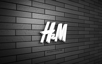 H and M 3D logo, , gray brickwall, creative, brands, H and M logo, 3D art, H and M HD wallpaper