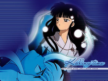 kikyo dreaming of iuyasha, white, black, blue backgrand HD wallpaper