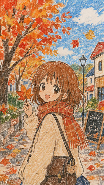 Maple Lane Smile — Autumn Anime , Anime Girl, Scarf HD phone wallpaper