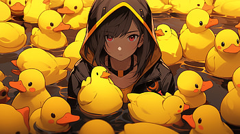 Anime Girl with Yellow Ducks -, Anime, girl, anime girl, Yellow Anime HD wallpaper