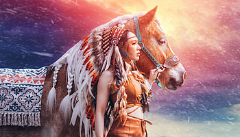 Native American, Women, Asian, Headdress, Horse, Model HD wallpaper