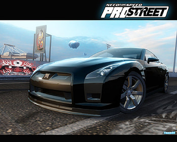 need for speed-nissan, city, racing, car, 2007, sliding, ea game, shining, black car, fast, nissan gtr proto, game, need for speed pro street HD wallpaper
