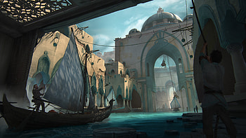 Fantasy — Ship of the Sunlit Bazaar, fantasy, ship HD wallpaper