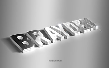 Brayden, silver 3d art, gray background, with names, Brayden name, Brayden greeting card, 3d art, with Brayden name HD wallpaper
