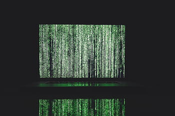 Abstract depiction of green matrix code on a computer monitor. HD wallpaper