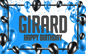 Happy Birtay Girard, Birtay Balloons Background, Girard, with names, Girard Happy Birtay, Blue Balloons Birtay Background, Girard Birtay HD wallpaper