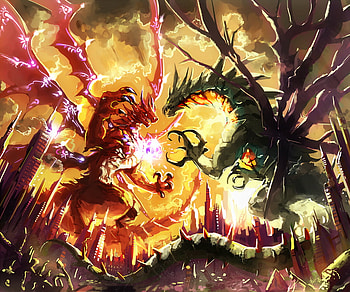 dragon battle gon, wings, green, battle, red, dragon HD wallpaper