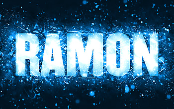 Happy Birtay Ramon, , blue neon lights, Ramon name, creative, Ramon Happy Birtay, Ramon Birtay, popular american male names, with Ramon name, Ramon HD wallpaper