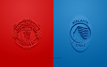 Manchester United vs Atalanta, 2021, UEFA Champions League, Group F, 3D logos, red blue background, Champions League, football match, 2021 Champions League, Manchester United FC, Atalanta HD wallpaper