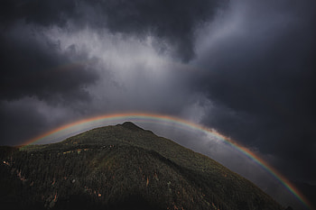 Rainbow Over Mountain Landscape, rainbow, mountains, landscape, nature HD wallpaper