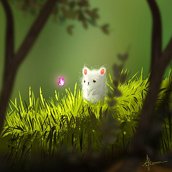 Grass, Art, Butterfly, Nice, Sweetheart, Mouse HD phone wallpaper