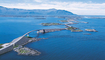 norway bridge, sea, bridge, atlantic road, hills HD wallpaper
