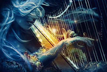 Melody Of Soul, music, girl, art, harp, digital HD wallpaper