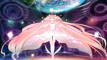 Mahou Shoujo, pink dress, magic, pretty, cute, girl, pink hair, long hair HD wallpaper