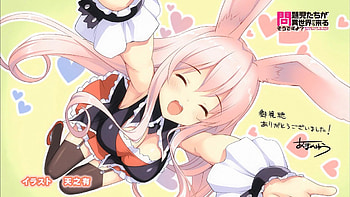 Happy, pink, Kurousagi, ears, hair HD wallpaper