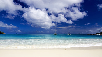 Landscape, Sky, Sea, Clouds, Beach HD wallpaper