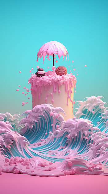 Vaporwave Cake, food, cake, dessert, wave, pink HD phone wallpaper