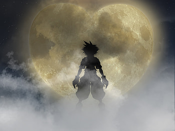 moon heart, moon, love, sky, kingdom hearts, sora, heart, dream HD wallpaper