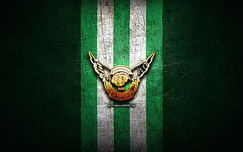 Gainare Tottori FC, golden logo, J3 League, green metal background, football, japanese football club, Gainare Tottori logo, FC Gainare Tottori HD wallpaper