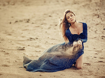 Ephemeral, DESERT, WOMAN, DRESS, SAND, BLUE HD wallpaper