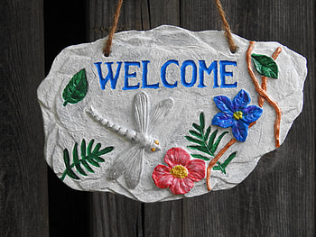 Welcome Plaque, Abstract, graphy, Dragonfly, Plaque, Flowers HD wallpaper