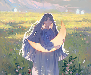Dreamy Anime Girl Embracing the Moon – Beauty, Anime, girl, anime girl HD wallpaper