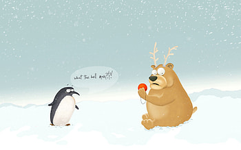 Art, Snow, Bear, , Drawing, Penguin HD wallpaper