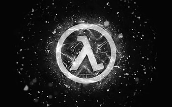 Half-Life white logo, , white neon lights, creative, black abstract background, Half-Life logo, games logos, Half-Life HD wallpaper