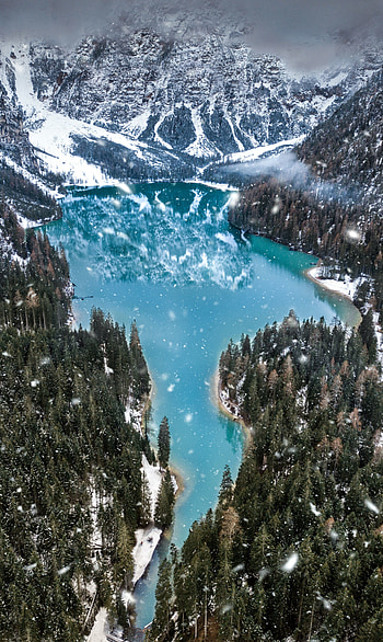 Aerial view, lake, mountains, Italy HD phone wallpaper