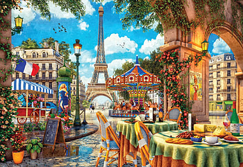Paris day out, street, houses, people, carousel, table, chairs, artwork, restaurant, digital, eiffel tower, flowers HD wallpaper