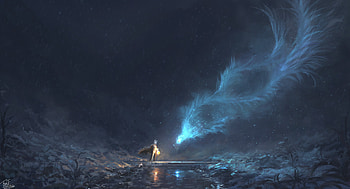 Encounter With The Winter Spirit, rabbit, alone, artist, artwork, digital-art, deviantart HD wallpaper