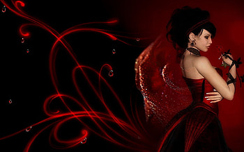 Red is the color of Pasion, rose, fantasy, woman, red HD wallpaper