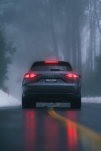 Porsche, Cars, Road, Fog, Car, Suv, Grey, Back View, Rear View, Porsche Cayenne HD phone wallpaper