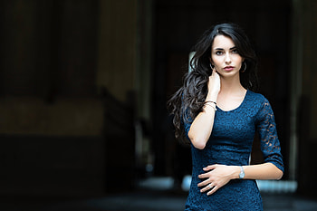 cool female model with a dark blue dress, cool, model, dress, woman HD wallpaper