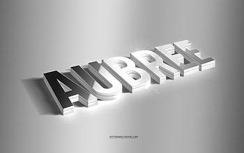 Aubree, silver 3d art, gray background, with names, Aubree name, Aubree greeting card, 3d art, with Aubree name HD wallpaper