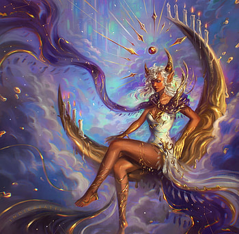 Moon Goddess, indi creates, fantasy, moon, art, yellow, girl, goddess HD wallpaper