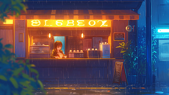 : Cozy Lofi Anime Coffee Shop in the Rain, Anime, coffee shop, lofi HD wallpaper