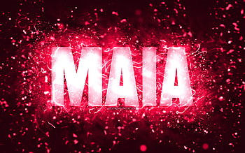 Happy Birtay Maia, , pink neon lights, Maia name, creative, Maia Happy Birtay, Maia Birtay, popular american female names, with Maia name, Maia HD wallpaper