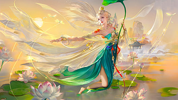 Goddess of Dawn, girl, water, woman, veils, asian, art, , beautiful, dawn, digital, fantasy, sun HD wallpaper