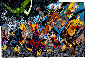 Starfire (Dc Comics), Comics, Crossover, Beast Boy, Colossus, Cyborg (Dc Comics), Cyclops (Marvel Comics), Dc Comics, Dick Grayson, Donna Troy, Garfield Logan, Kid Flash, Kitty Pryde, Koriand'r, Nightcrawler (Marvel Comics), Ororo Munroe, Raven (Dc Comics), Robin (Dc Comics), Storm (Marvel Comics), Teen Titans, Wally West, Wolverine, Wonder Girl, X Men HD wallpaper
