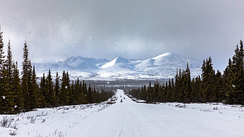 Landscape, Winter, Nature, Trees, Mountains, Snow, Road HD wallpaper