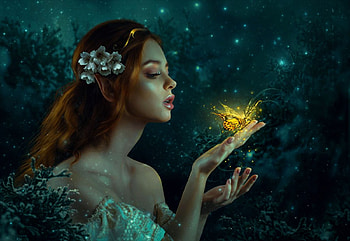 Golden Butterfly, hands, girl, art, light, digital HD wallpaper