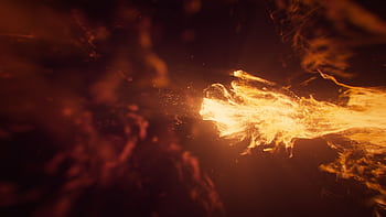 Dynamic abstract artwork featuring a fiery explosion with glowing orange and red flames. HD wallpaper